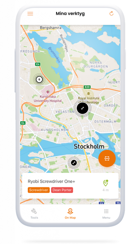 Verktygsspårning på karta i app