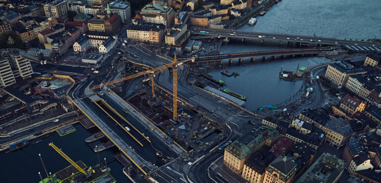Drönarbild över Slussen Stockholm